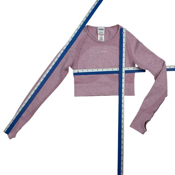 Gymshark Flex Sports Long Sleeve Crop Top S Light Purple Marled Thumb Hole Logo - Picture 4 of 11